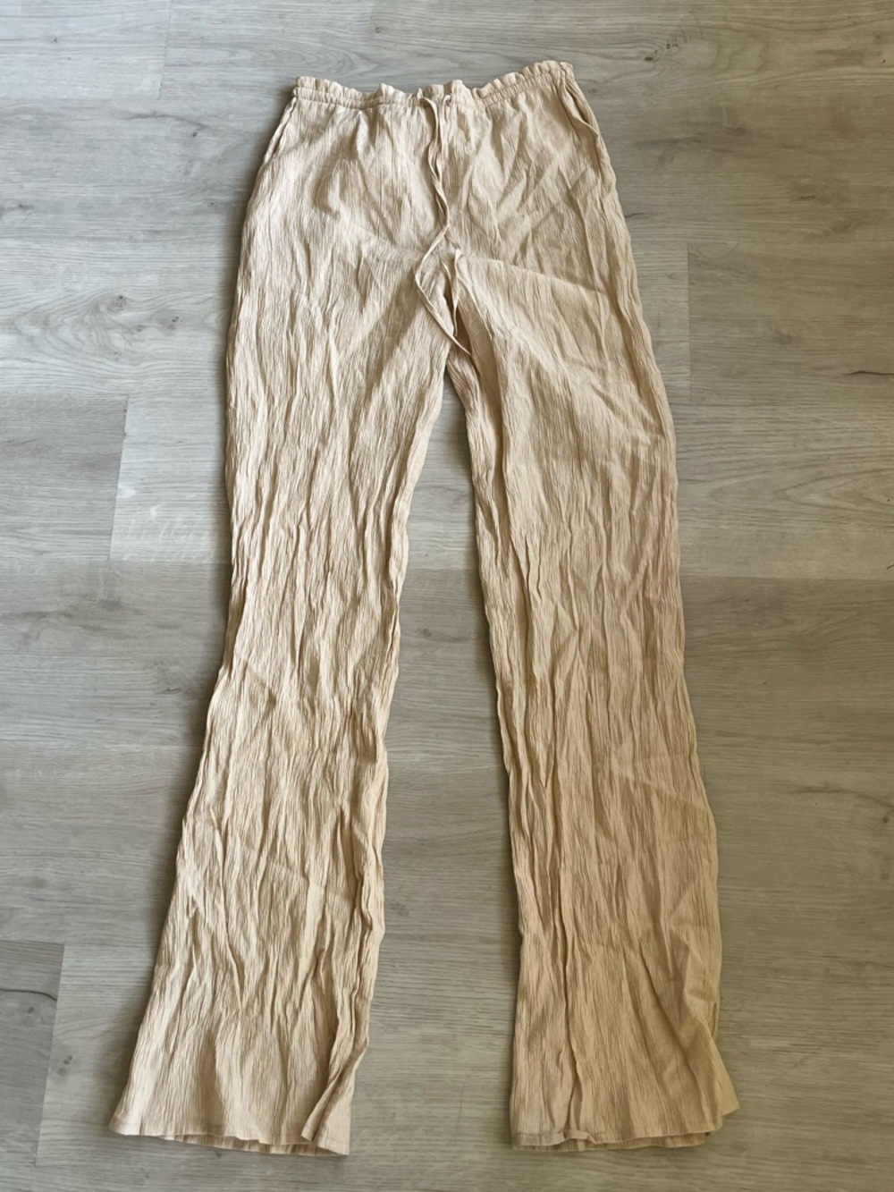 Zara Cream Crinkle Wide-Leg Pants
